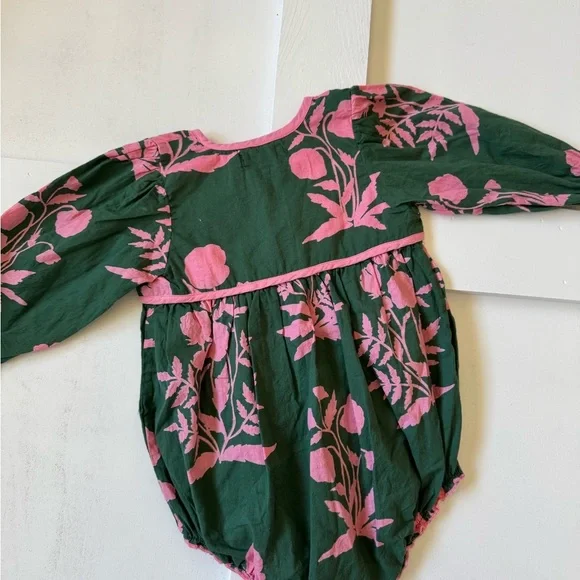 Green and Pink Floral Baby Romper - Picture 2 of 3